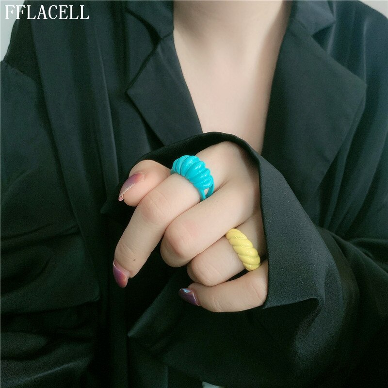 FFLACELL , nueva de Corea, anillos abiertos irregulares pintados a mano con Anillos geométricos de aceite de goteo colorido a la para mujer, joyería de