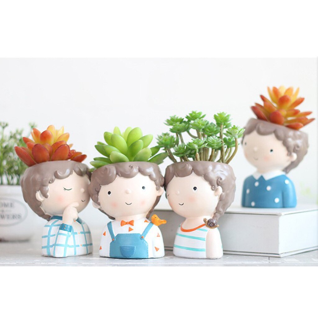 Hars Leuke Meisje Bloempot Succulente Planter Bonsai Pot Mini Desktop Ornament