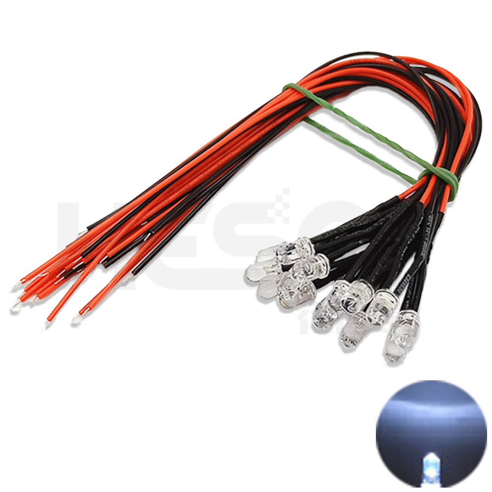 10 Uds 5mm LED 5-12V 20cm precableado blanco rojo verde azul amarillo UV RGB lámpara de diodo decoración diodos emisores de luz presoldados: Blanco