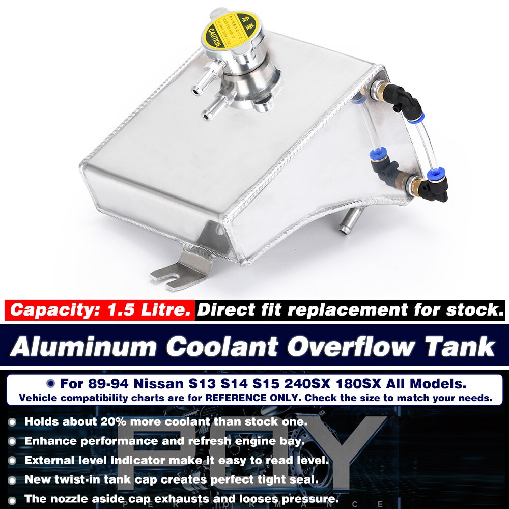 Racing Aluminum Coolant Overflow Tank Reservoir Can With Cap For 89-94 Nissan 240SX S13