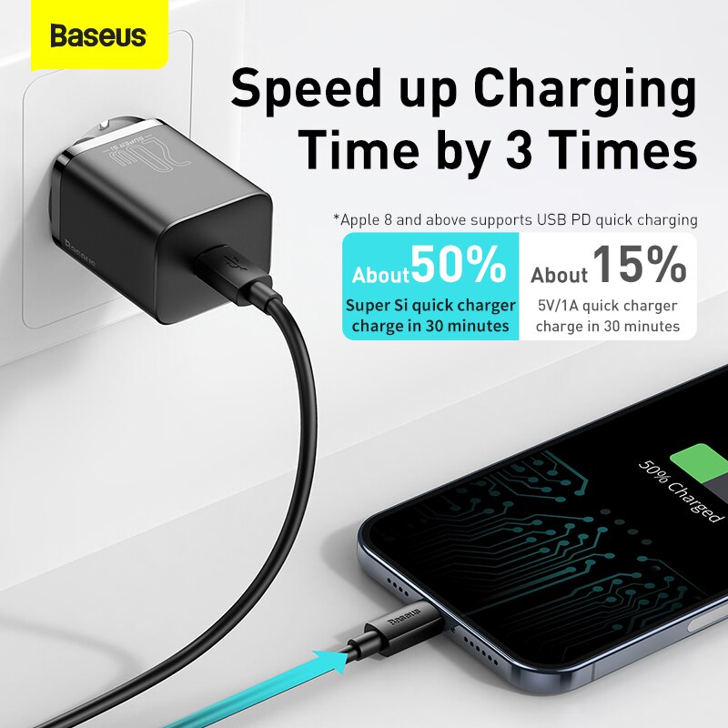 Baseus usb-typ-c-ladegerät 20w pd schnelllade  qc3.0 reiseladegerät für iphone 13, 12 mini, 11 pro max, xs, x