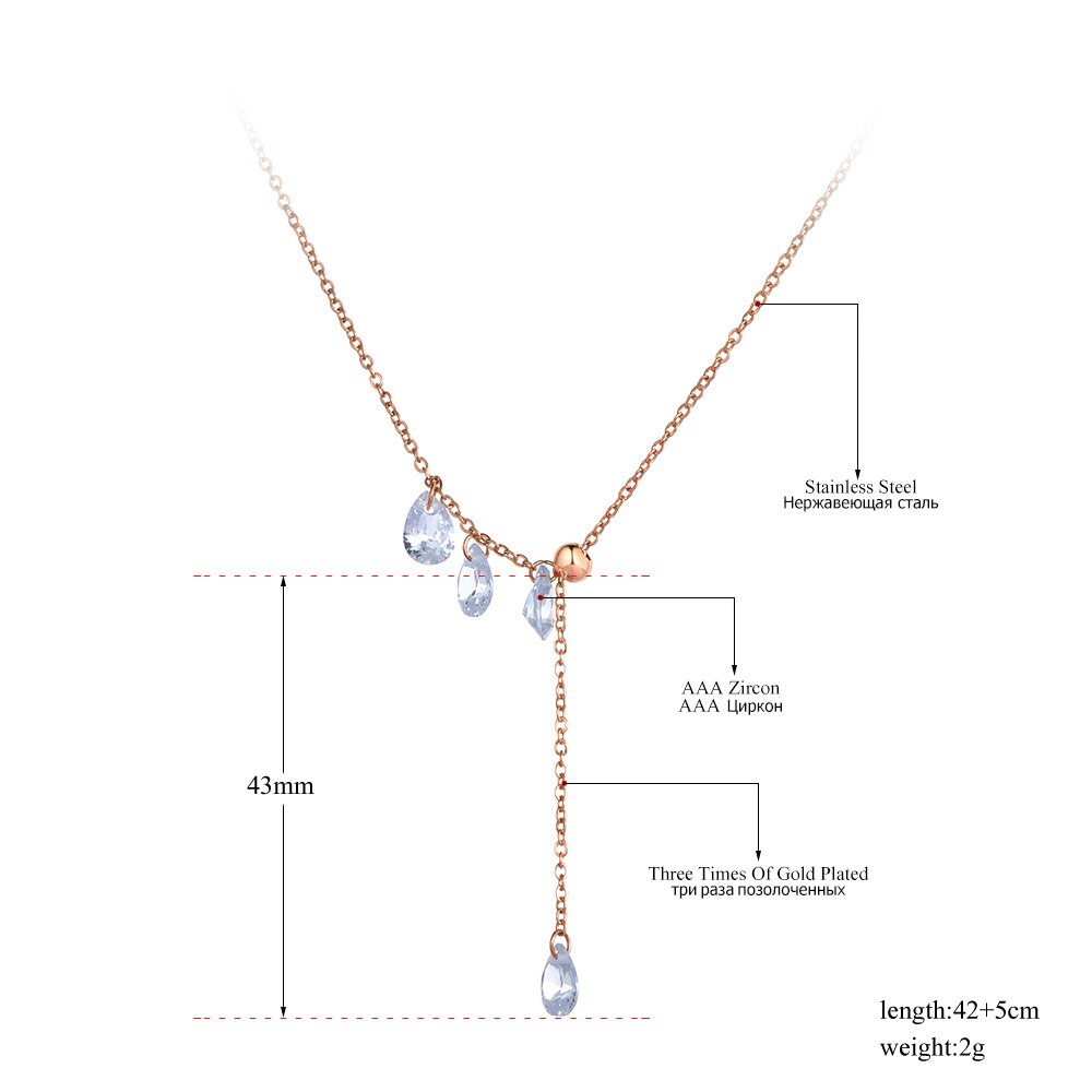 Lokaer Trendy Office Style Stainless Steel Water CZ Crystal Choker Necklace Rose Gold Pendant Necklace For Women N20109