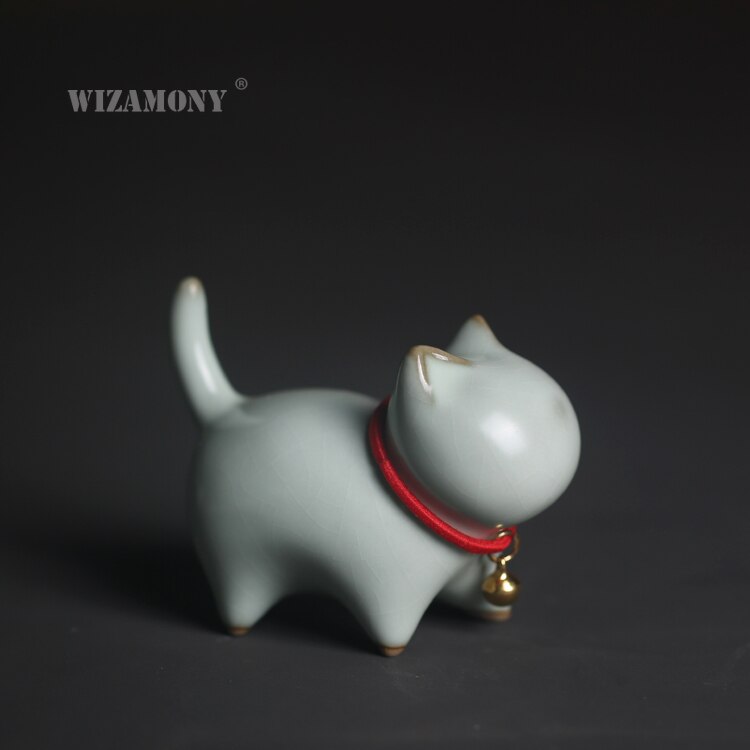 Chinese ru kiln kitten cute tea pet figures small decoration ceramic ornaments tea ceremony zen pen holder holder cat