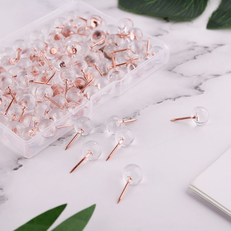 100pcs Transparent Rose Gold Pushpins Thumb Thumbtack Board Round Ball Drawing Photo Wall Studs D01 20