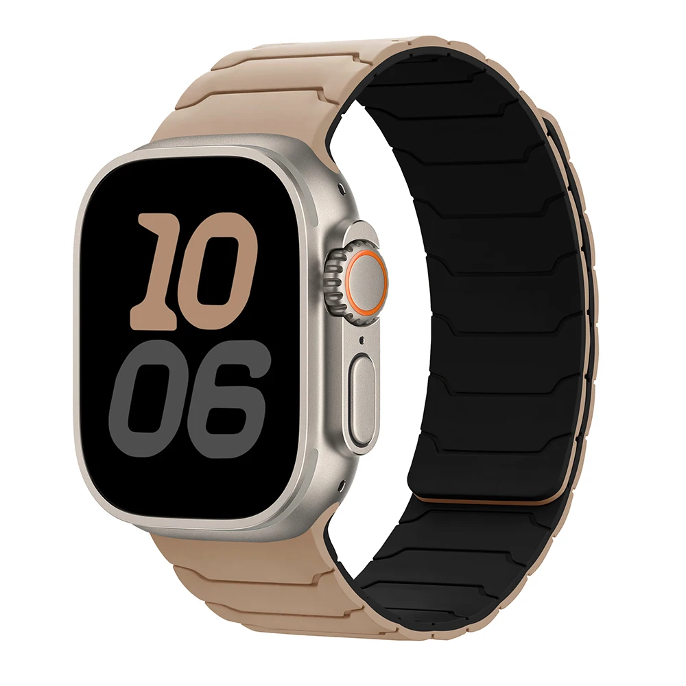 Correa para Apple Watch ultra 2 Band 49mm 45mm 44mm 40mm 42mm 46mm 41mm 38mm pulsera magnética de silicona IWatch Series 10 SE 9 8 7: Amarillo plata / 12 mm