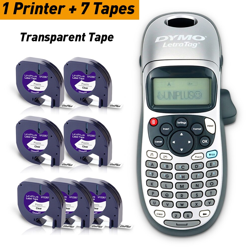 Dymo Labeling Machine Dymo Letratag 100H Dymo LT100H LT-100H Dymo Labeller with 7PK Compatible Dymo Tape 12267 12mm LT Label: 1PK Printer-7PK Tape