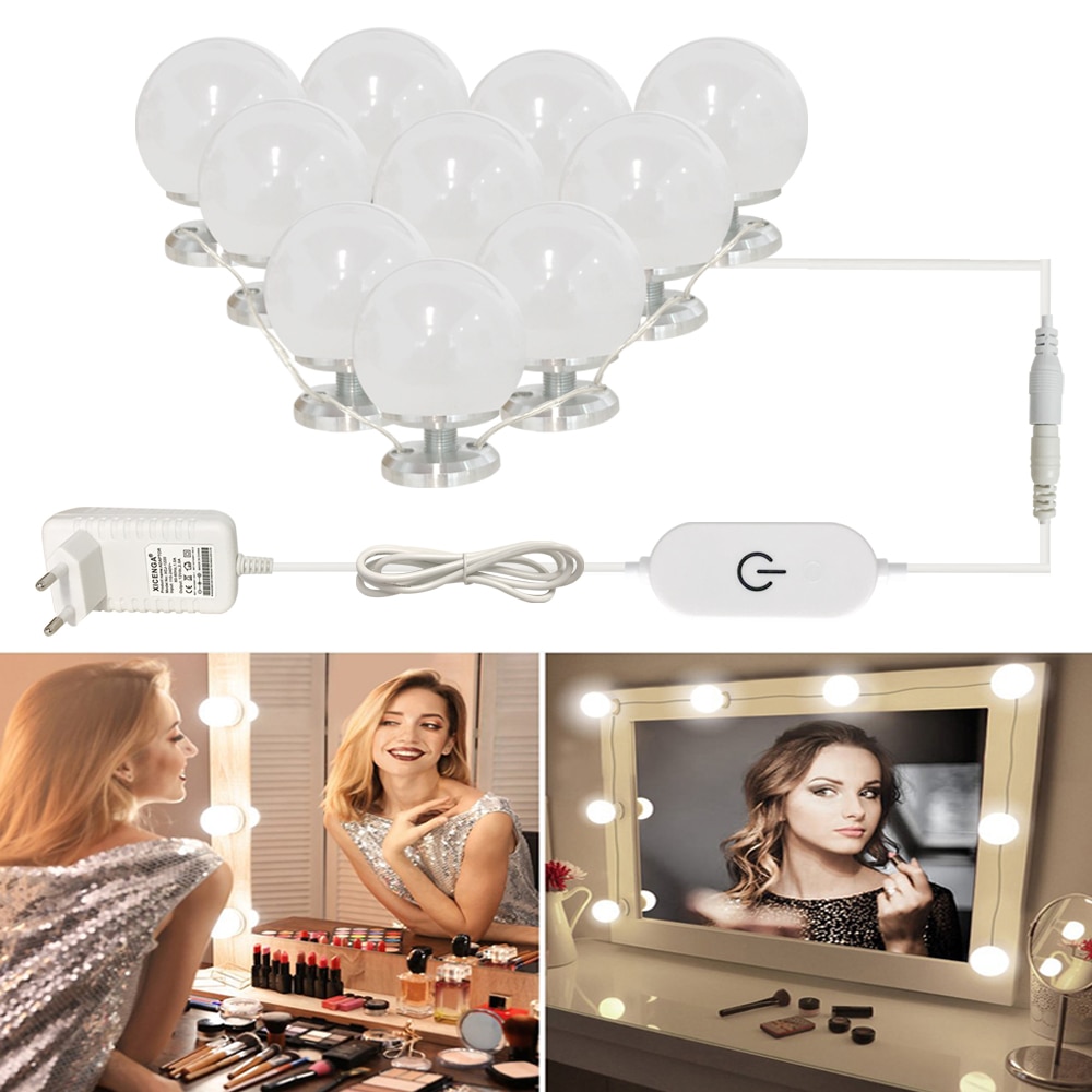 LED 12V Makeup Mirror Light Bulb Hollywood Vanity Lights Stepless Dimmable Aluminum Wall Lamp 6 10 Bulbs Kit for Dressing Table