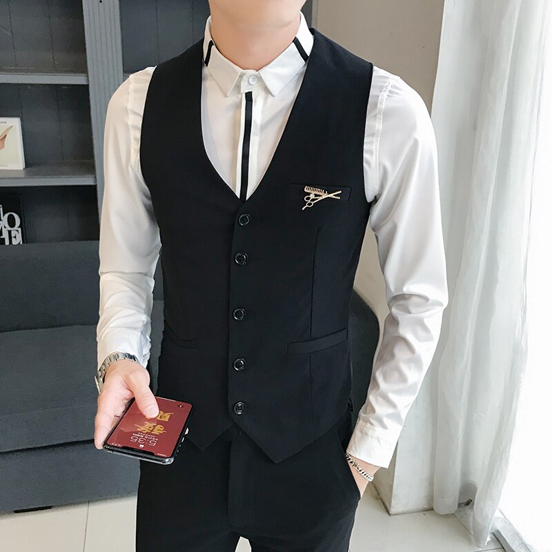 Wedding dress Vest man business men's waistcoat black slim fit classic formal suit vest men koream solid sleevess vests