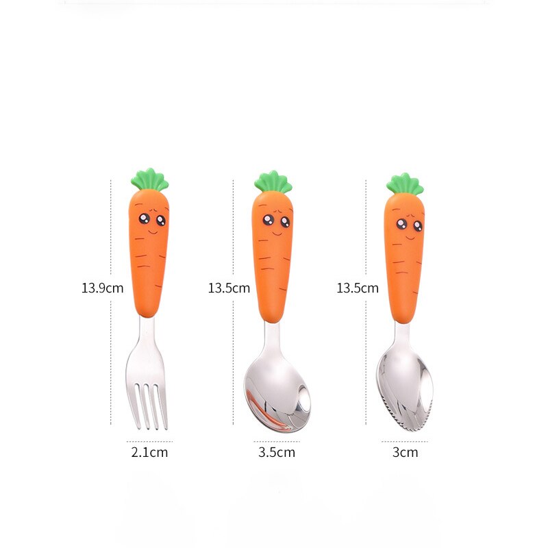Baby Gadgets Tableware Children Utensil Stainless Steel Toddler Dinnerware Cutlery Cartoon Carrot Baby Gadgets Feedkid