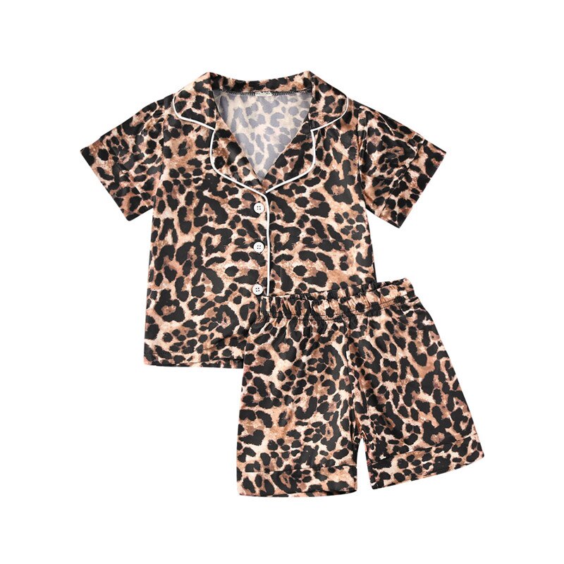 Herfst/Zomer Kinderkleding Pyjama Set Baby Boy Meisje Kleding Toevallige Lange Mouw Nachtkleding Set Leopard Kids Tops + broek: Short Sleeve / 130