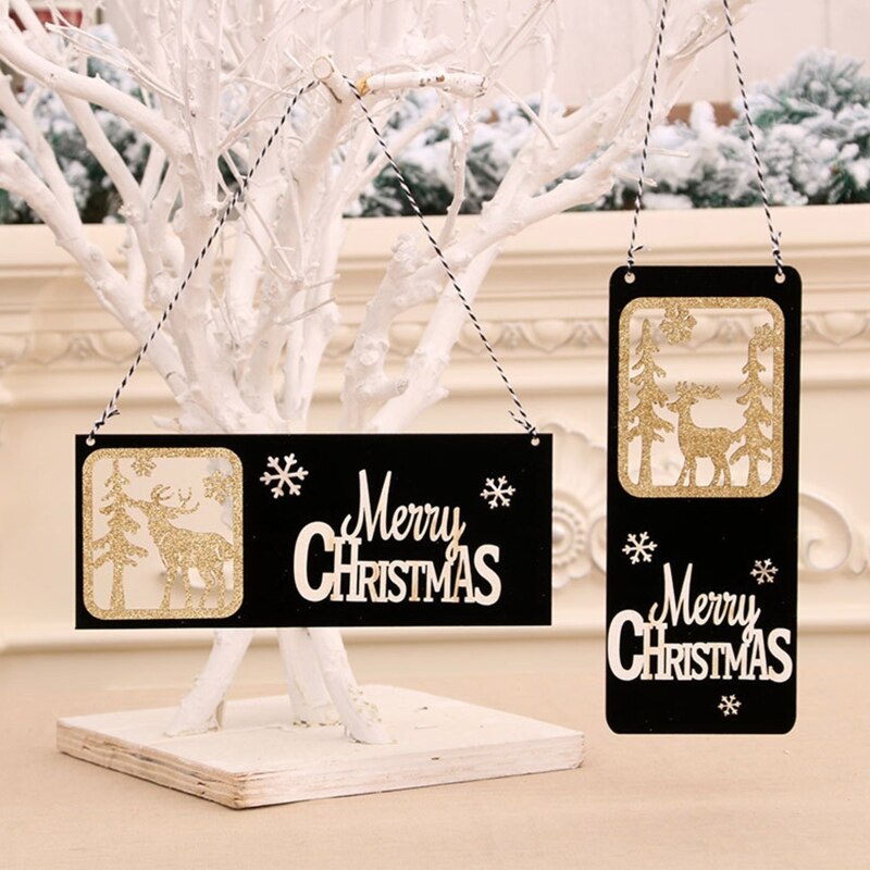 ''Merry Christmas'' Hollow Black Gold Card Kerstboom Deur Opknoping Ornament 449C