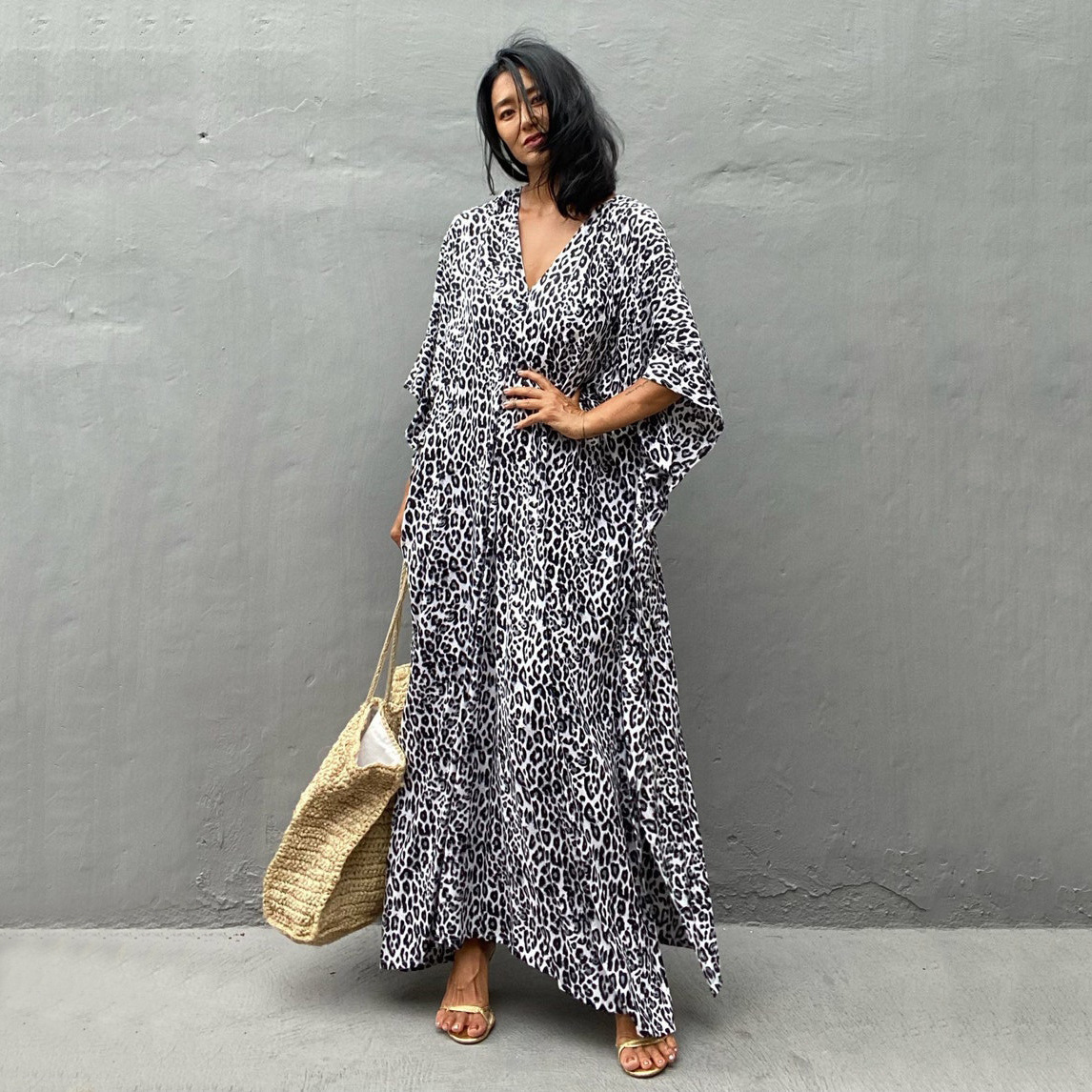 WeHello-Damen-Strand-Startseite-UPS für Bademode, Leopard Kaftan Kimono, Badeanzug Kap, Sommerkleid, Strand tragen Outfits, Tropfen Hüfte