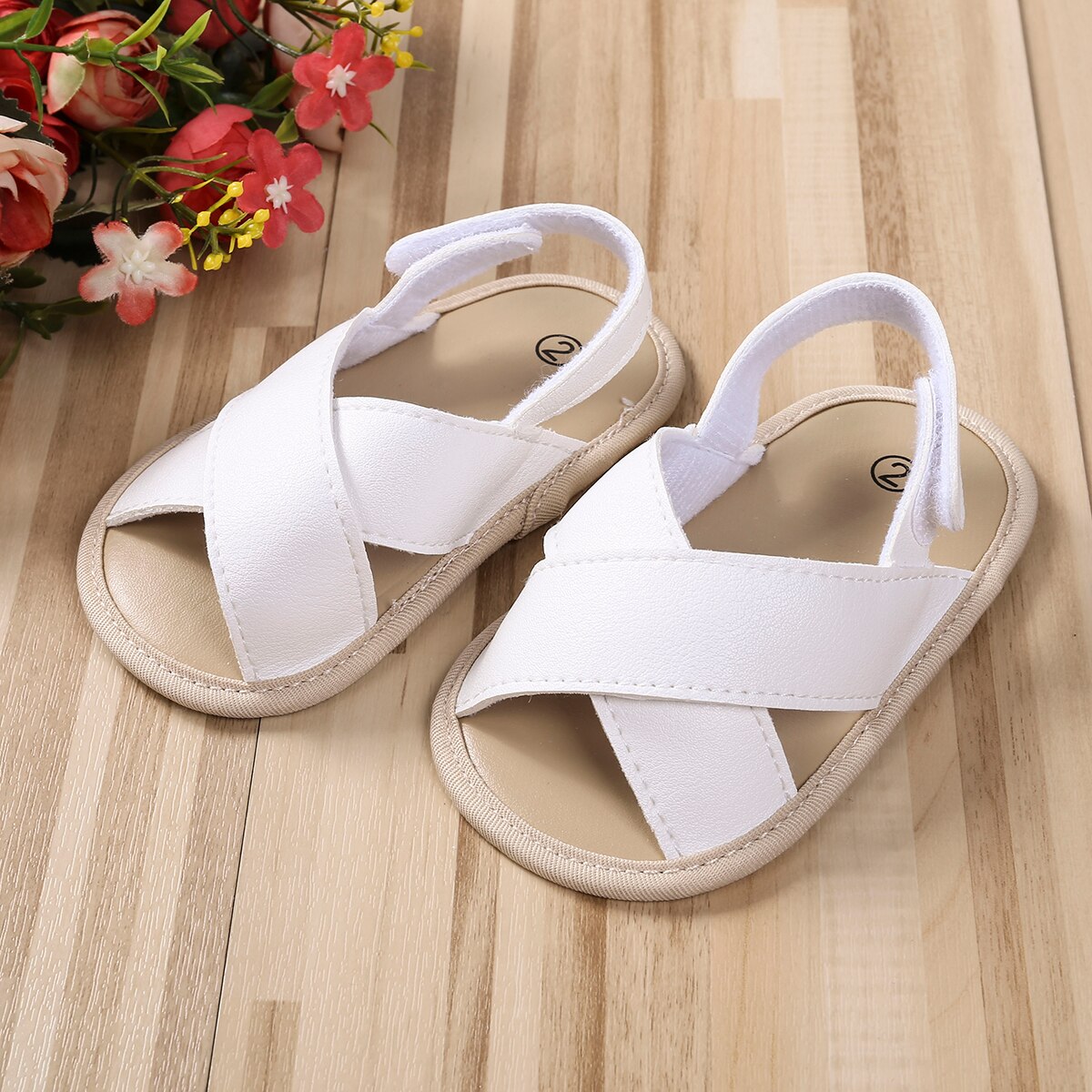 Modern White PU Baby Shoes With Back Strap main image 0
