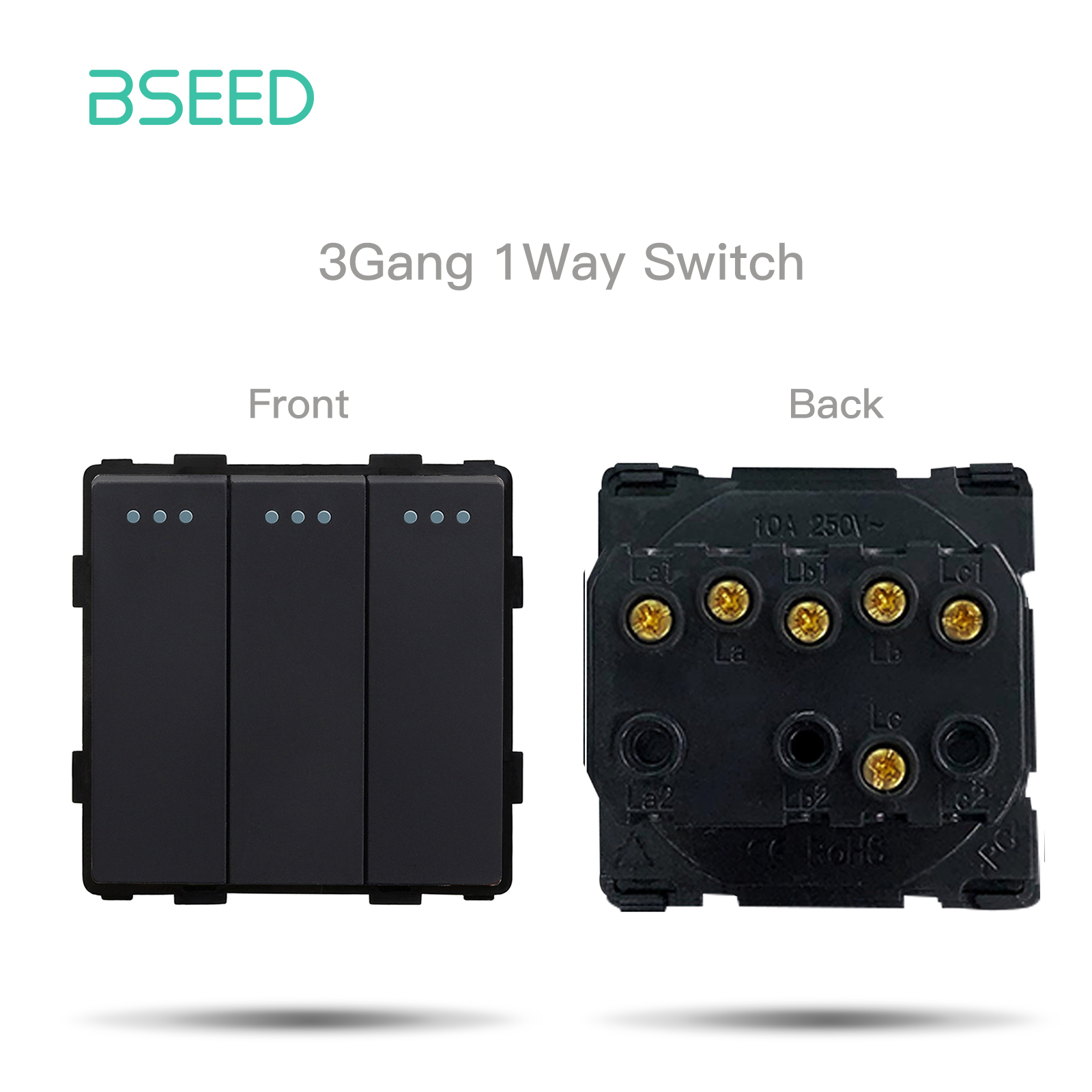 BSEED Mechanical Button Switch Part 1/2/3Gang 1/2Way Wall Socket Function Parts Glass Frame White Black DIY Combination: TYPE7