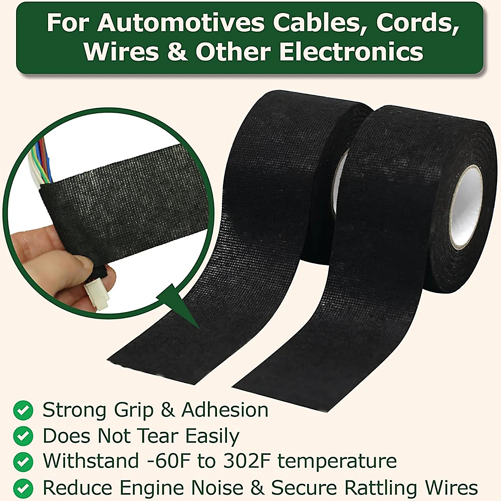 Electrical Tape Heat Resistant Wire Harness Bundle Insulation Auto Wiring Fabric Cloth Wrap Black Waterproof Cable Adhesive Tape