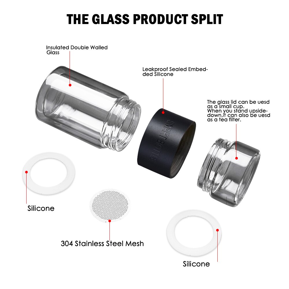200ml glass vannflaske med posere høy borosilikat dobbelt te vannflaske infusjonstumbler drinkware smarte flasker te filter