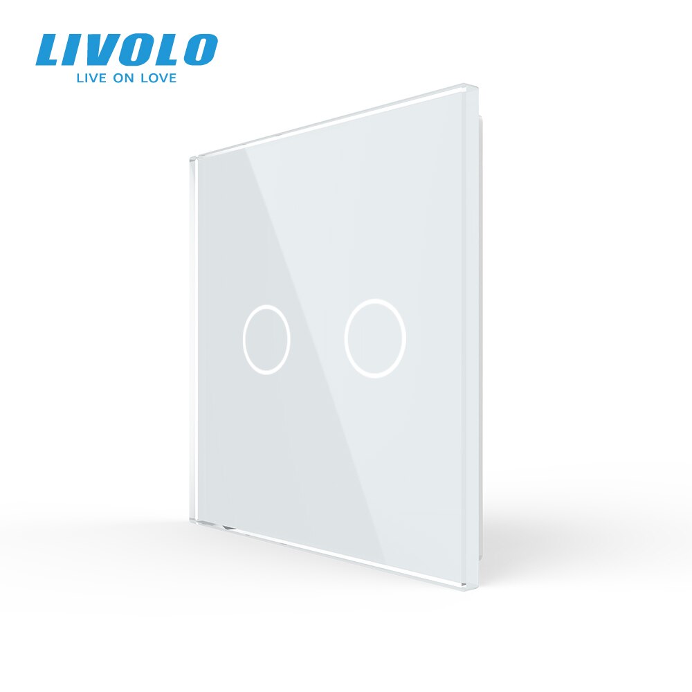 Livolo luxo branco pérola vidro de cristal, padrão da ue, único painel de vidro para 2 gang interruptor de toque parede, VL-C7-C2-11 (4 cores): White