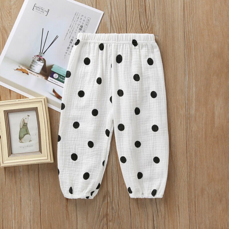 Höst barn bebis pojkar flickor bomull casual prickiga långbyxor småbarn leggings haremsbyxor uk: Vit svart prick / 24m