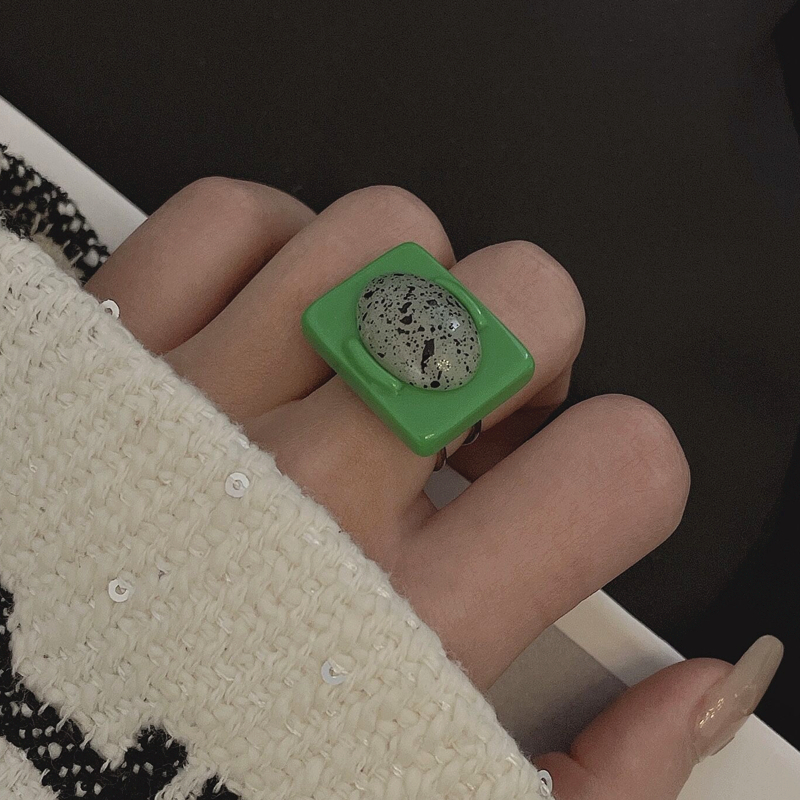 Huanzhi retro firkantet maling ring slik farve zirkon rhinestone uregelmæssig emalje glasur ring til kvinder piger smykker: M