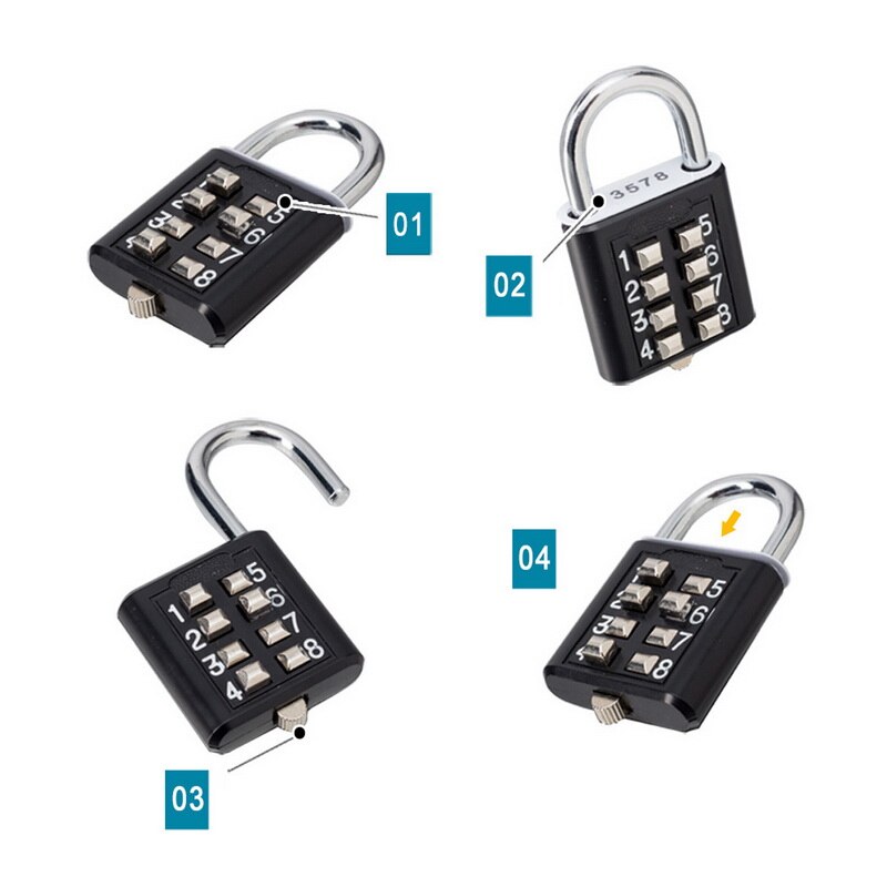 10 Digit Push Button Combination Padlock 5 Digit Locking Mechanism Zinc Alloy Anti-theft Digit Push Password Lock 4 Colors