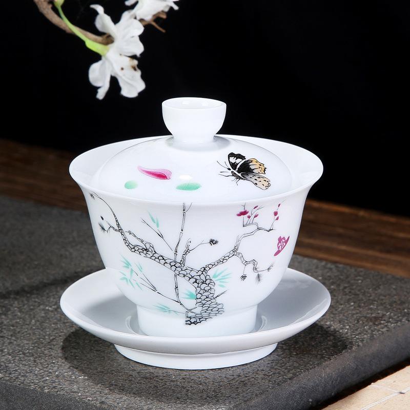 Chinese Tradition Gai Wan Tea Set Bone China Tea Sets Gaiwan Tea Porcelain Pot Set For Travel Ceramic Beautiful And Easy Kettle: 5