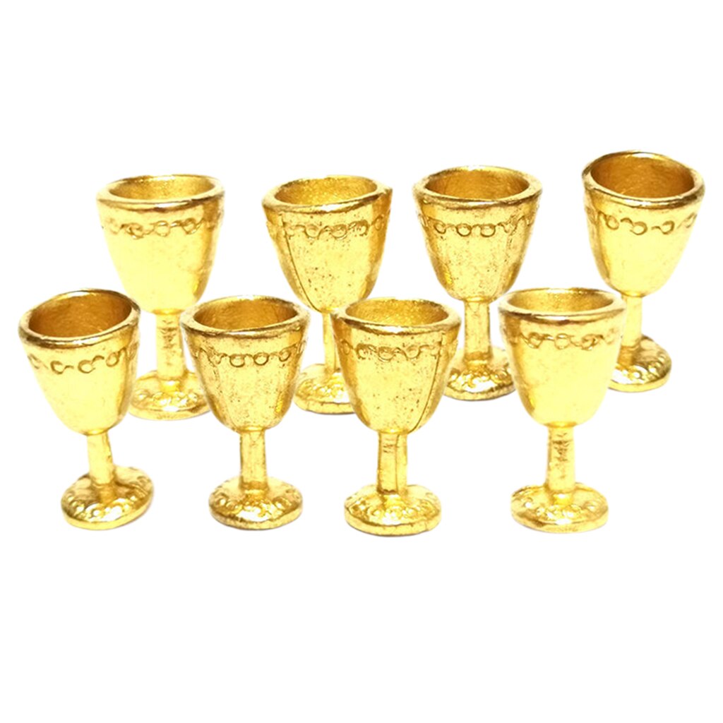 8Pack von Puppenhaus Miniatur Goldene Wein Tasse Becher Bausätze 1/12 Skala Dekor golden