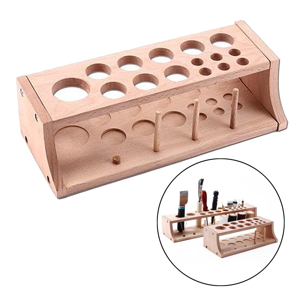 Wooden Leathercraft Tools Stand Holder Leather Punch Stamping Tool Box for Brush