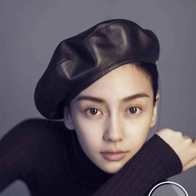 Women Autumn Ainter Pu Leather Solid Berets Hat Female Girls Outdoor Travel Leather Beret Vintage French Hat Baret