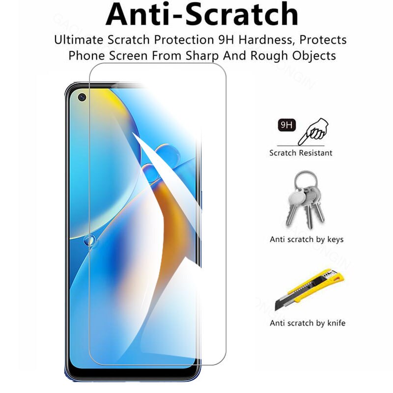 Protecteur d'écran pour OPPO A74 4G/5G, verre trempé, Film d'objectif de caméra, couverture de téléphone