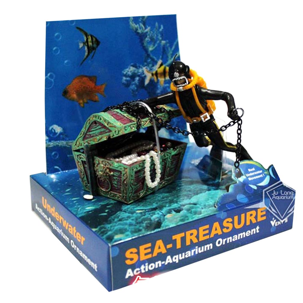Diver Hunter Treasure Chest Underwater Landscape Ornament Cartoon Fish Tank Aquarium Landscaping Ornament Decoration: Default Title