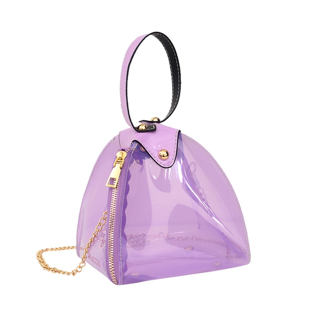 Fashionable ladies large capacity transparent popular purple three-dimensional dumpling bag leather shoulder bag: Purple 