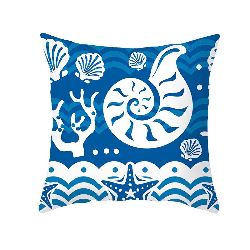 Taie d'oreiller de chambre à coucher pour bébé, 45x45cm, forme géométrique, fond de mer bleu océan, motif étoile de mer, dauphin: 55-2