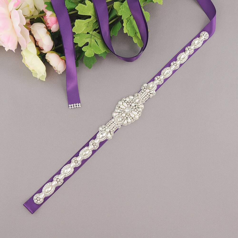 ZMS388 Rhinestone Belt Wedding Dress Belt Bridal Belt Wedding Accessories Mariage Sash Bridesmaid Belt Wedding Belt Women Belt: purple