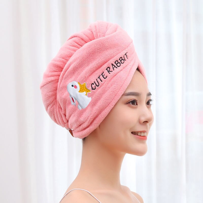 Kvinder mikrofiber håndklæde hår håndklæde badehåndklæder til voksne hjemme frotté håndklæder badeværelse serviette de douche turban til tørring af hår: Lyserød kanin
