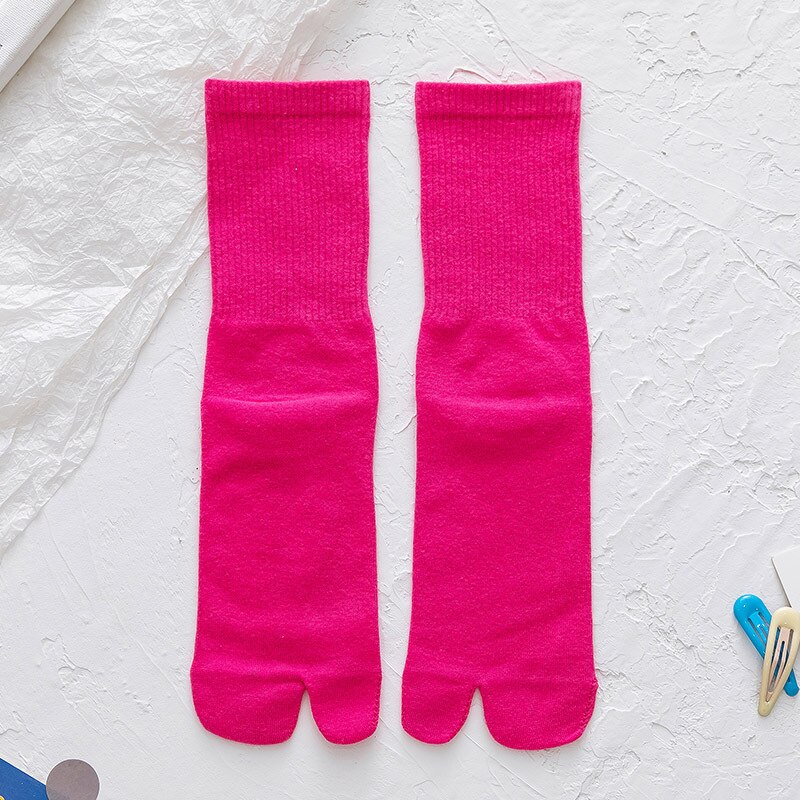 Tongs Kimono japonais, sandales à orteils fendus, chaussettes en coton pour hommes et femmes: rose red