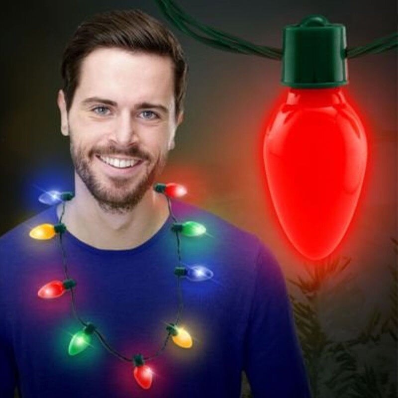 Collier ampoule de noël jusqu'à lumière LED, décoration scintillante pour fête, pour adultes ou enfants