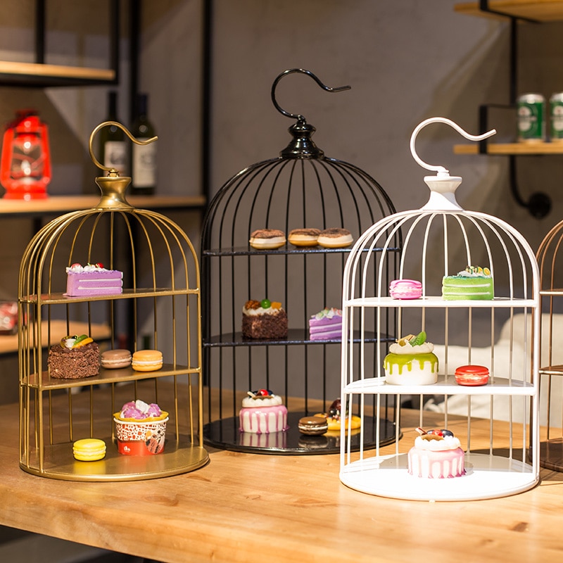 Gold/white/black European birdcage cake rack decoration theme item wedding candy stand display rack multi-layer cold food rack