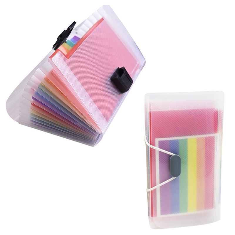 For 13 Pockets Organ Protable A6 Rainbow Expanding File Folder Office Organizer Document Holder Bag Bills Storage Box