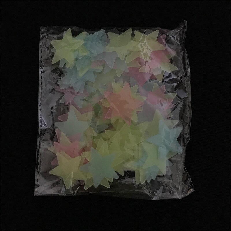 Parche fluorescente de luz de estrella luminosa, pegatinas tridimensionales 3D para pared, techo de dormitorio, 100 Uds.