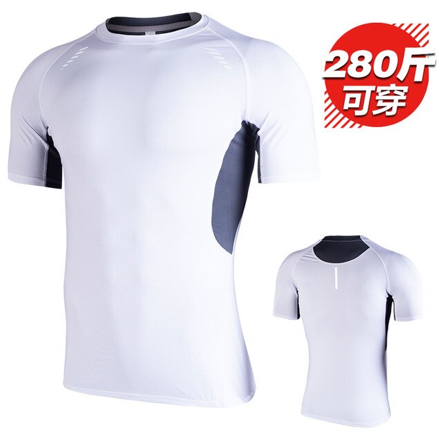 Herre plus size 5xl/6xl hurtigtørrende kompressions løbeskjorte kortærmet t-shirt overvægtige fitness toppe gym crossfit sportstøj: Hvid / Asiatisk størrelse 5xl
