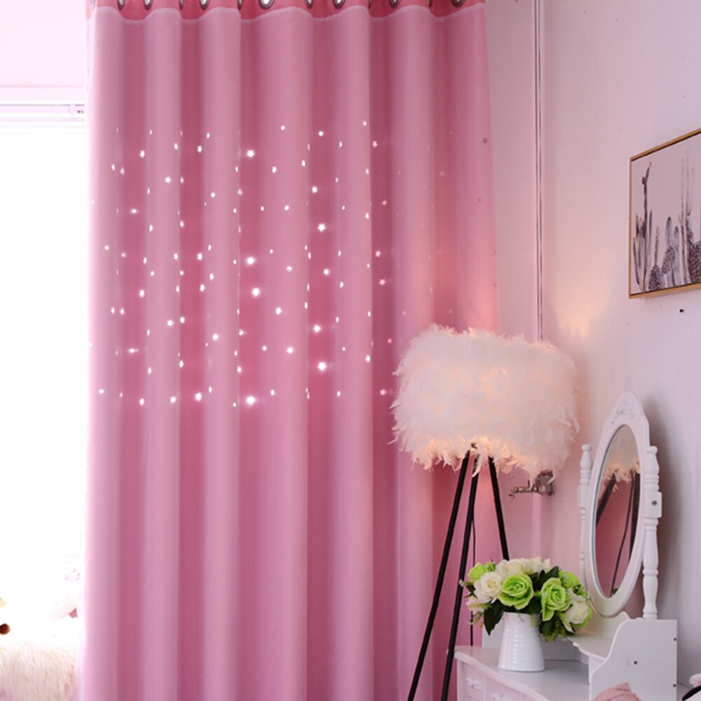 Shiny Stars Blackout Curtains for Living Room Hollow Double Layer Cloth Yarn Darkening Curtains for Bedroom Party Home Decor