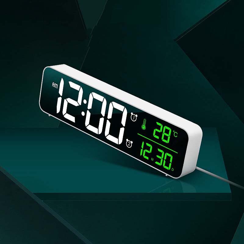Long Music LED Digital Alarm Clock Mirror Clocks Temperature Date Display Desktop Home Table Decoration Electronic Clock