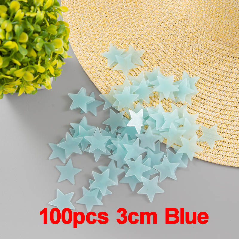 100pcs/bag 3D Star And Moon Energy Storage Fluorescent Glow In The Dark Luminous On Wall Stickers For Kids Room Living Room: 100pcs blue