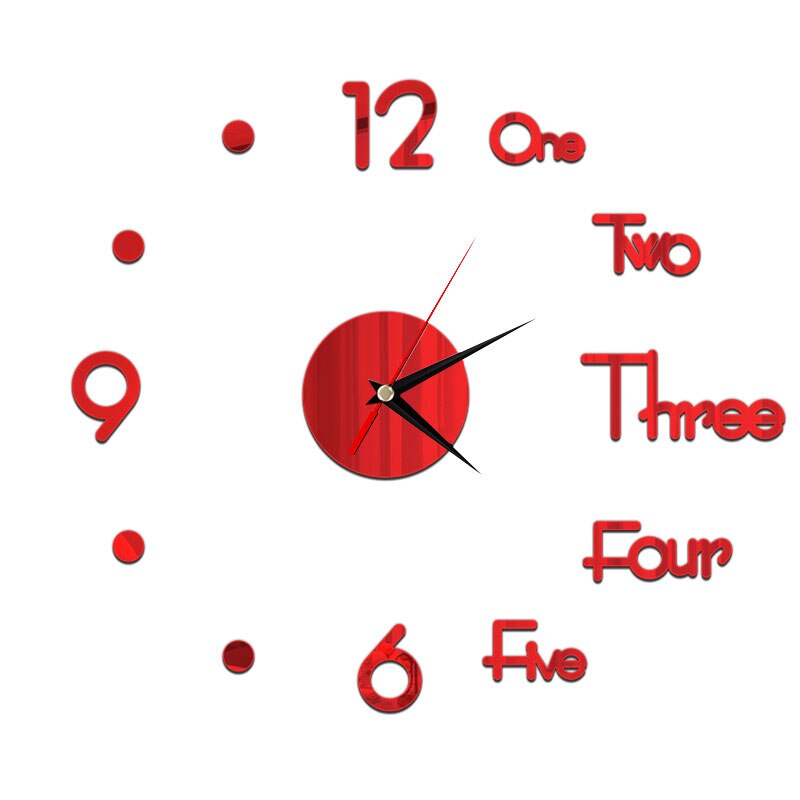 3D Wall Clock Mirror Wall Stickers DIY Wall Clocks Removable Art Decal Sticker Home Decor Living Room Quartz Needle: Red 8