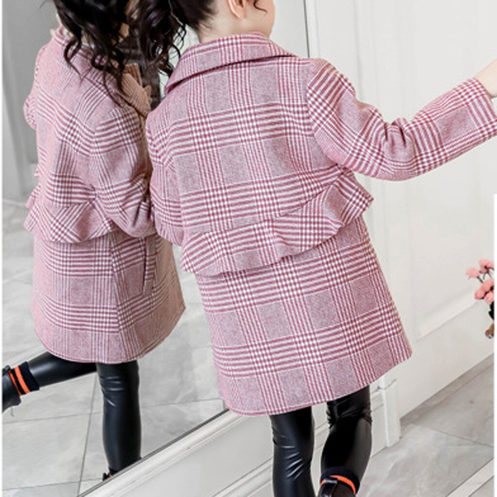 Winter kindermeisjes lange mouw jas geruite omslagkraag casual kinderjas bovenkleding kleding jassen voor meisjes