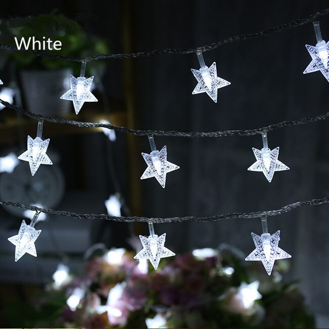 Guirnalda de luces LED con forma de estrella para decoración interior del hogar, y 3M guirnalda de luces de 1M, ideal para Año , Navidad, boda, con batería: Blanco / 3m 20led