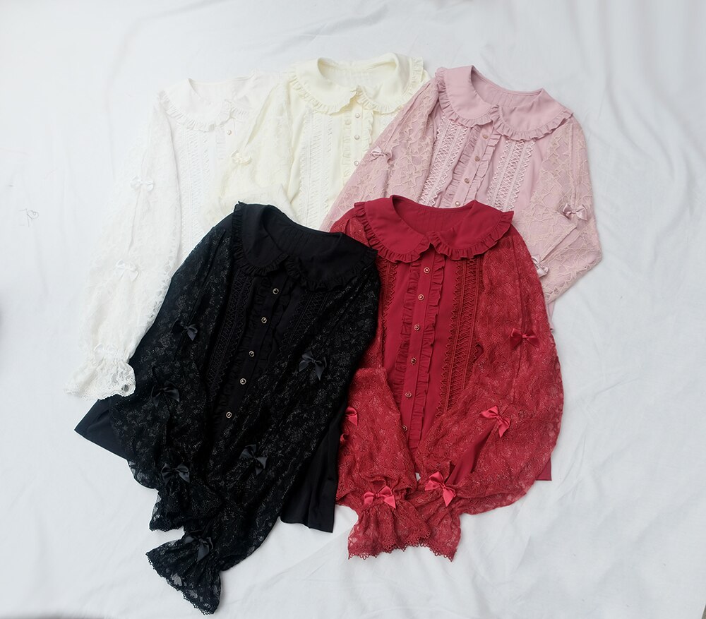 Dentelle mignon fille noeud manches longues lolita chemise victorienne chemise ample gothique lolita chemise loli cos lolita preppy style étudiant