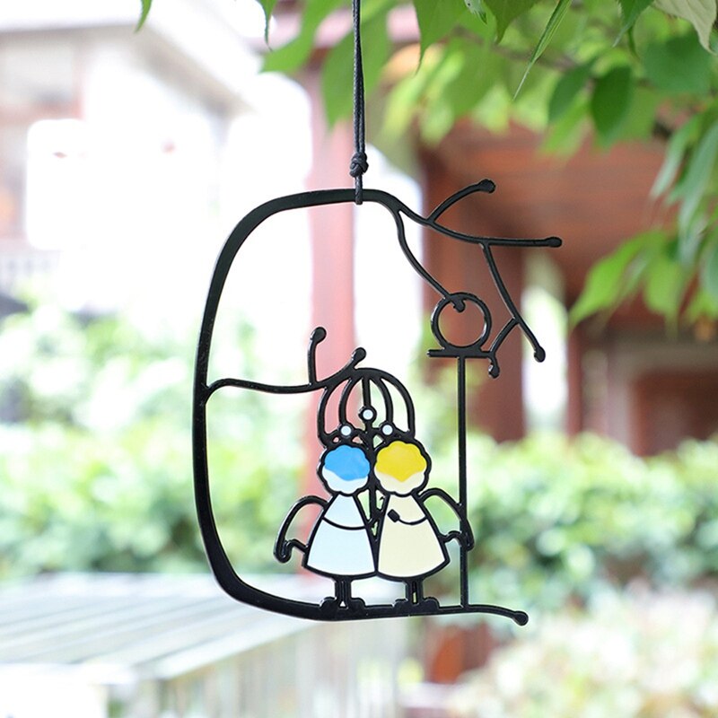 Stained Glass Angels Couple Doll Hangings SunCatcher Window Art Hanging Pendant Wall Door Decoration For Home Ornaments