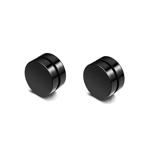 Punk titanio acero hombres fuerte imán magnético oreja Clip Stud Set sin Piercing pendiente para novia novio amante joyería: Blanco / Rodio plateado