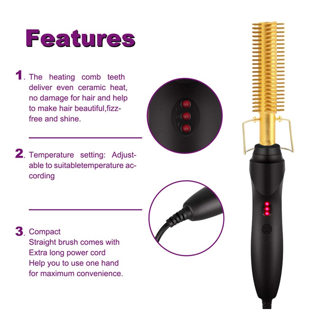 Hair Straight Styler Comb Heating Hair Straightener Pentahedral Tooth Smooth Iron Brush Corrugation Curling Hair Curler